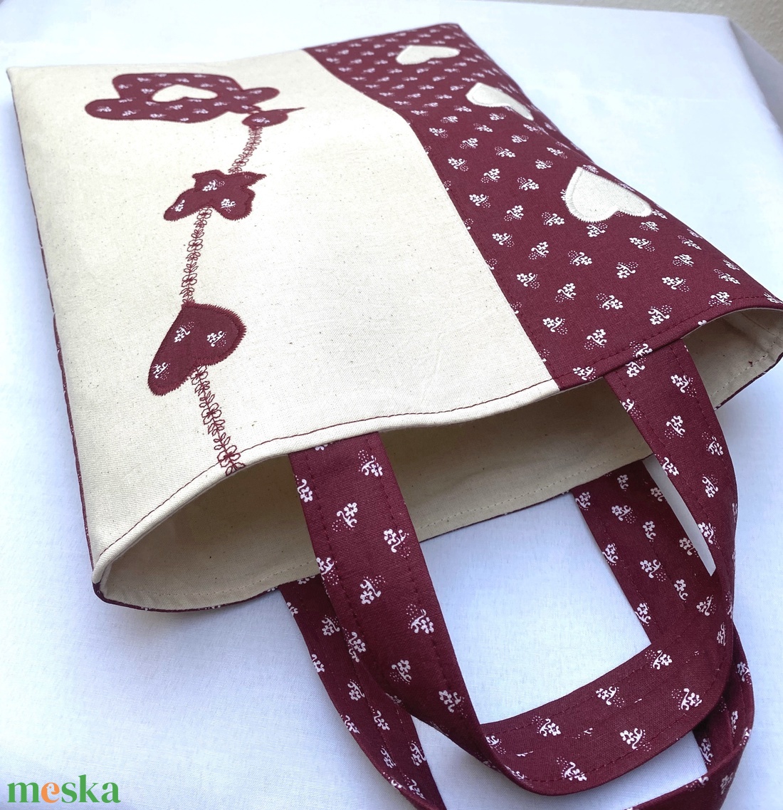 BORDÓ 100% pamut vászon bélelt táska, SZATYOR, bevásárlótáska - táska & tok - bevásárlás & shopper táska - shopper, textiltáska, szatyor - Meska.hu