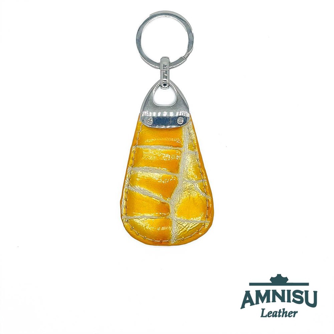 Sárga lakk krokkómintás csepp alakú swarovski köves kulcstartó H2010 - táska & tok - kulcstartó & táskadísz - kulcstartó - Meska.hu