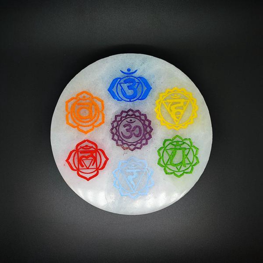 Szelenit korong csakra színes 10cm - kellékek & szerszámok - ásvány alapanyag - szelenit korong - Meska.hu
