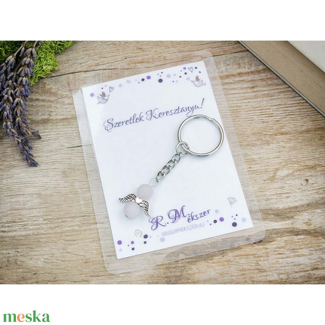 Szeretlek Keresztanya kulcstartó rózsakvarccal - táska & tok - kulcstartó & táskadísz - kulcstartó - Meska.hu
