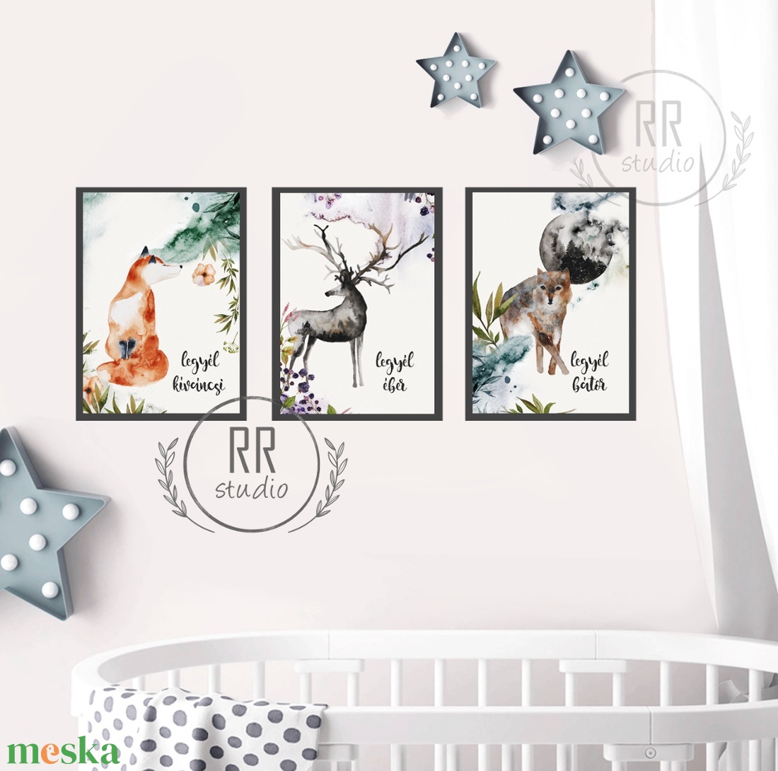 A4-es PRINT SZETT 3DB Vízfesték hatású állatok, Gyerekszoba Kép, babaszoba dekoráció, falikép, állatos, róka, szarvas - otthon & életmód - dekoráció - kép & falikép - több részes kép - Meska.hu