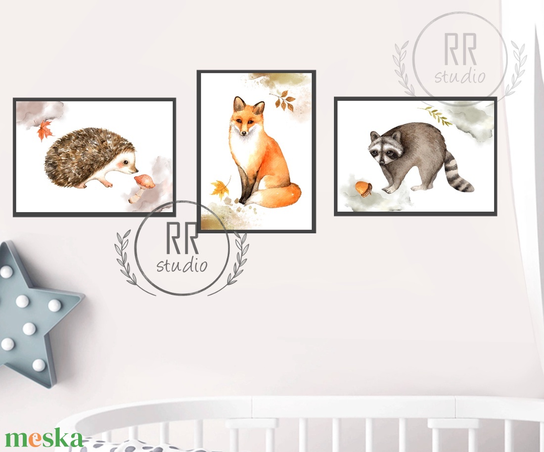 Őszi Erdei állatos falikép szett 3 darabos - otthon & életmód - babaszoba, gyerekszoba - babaszoba, gyerekszoba - Meska.hu