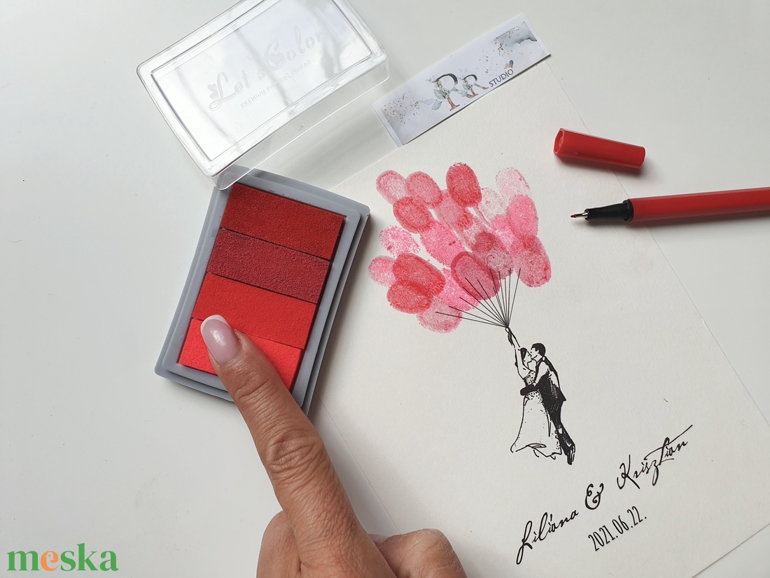 Rózsaszínből-pirosba átmemetes Tintapárna, festék párna, ujjlenyomat, ujjlenyomat képhez, esküvőre, nyomda, tinta, - otthon & életmód - dekoráció - kép & falikép - poszter - Meska.hu