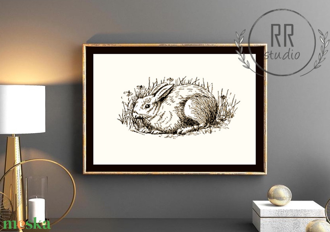 13x18Vintage Nyúl kép, Húsvéti nyuszi, illusztráció, otthoni dekoráció falikép, KERET NÉLKÜL,  - otthon & életmód - dekoráció - fali és függő dekoráció - falra akasztható dekor - Meska.hu