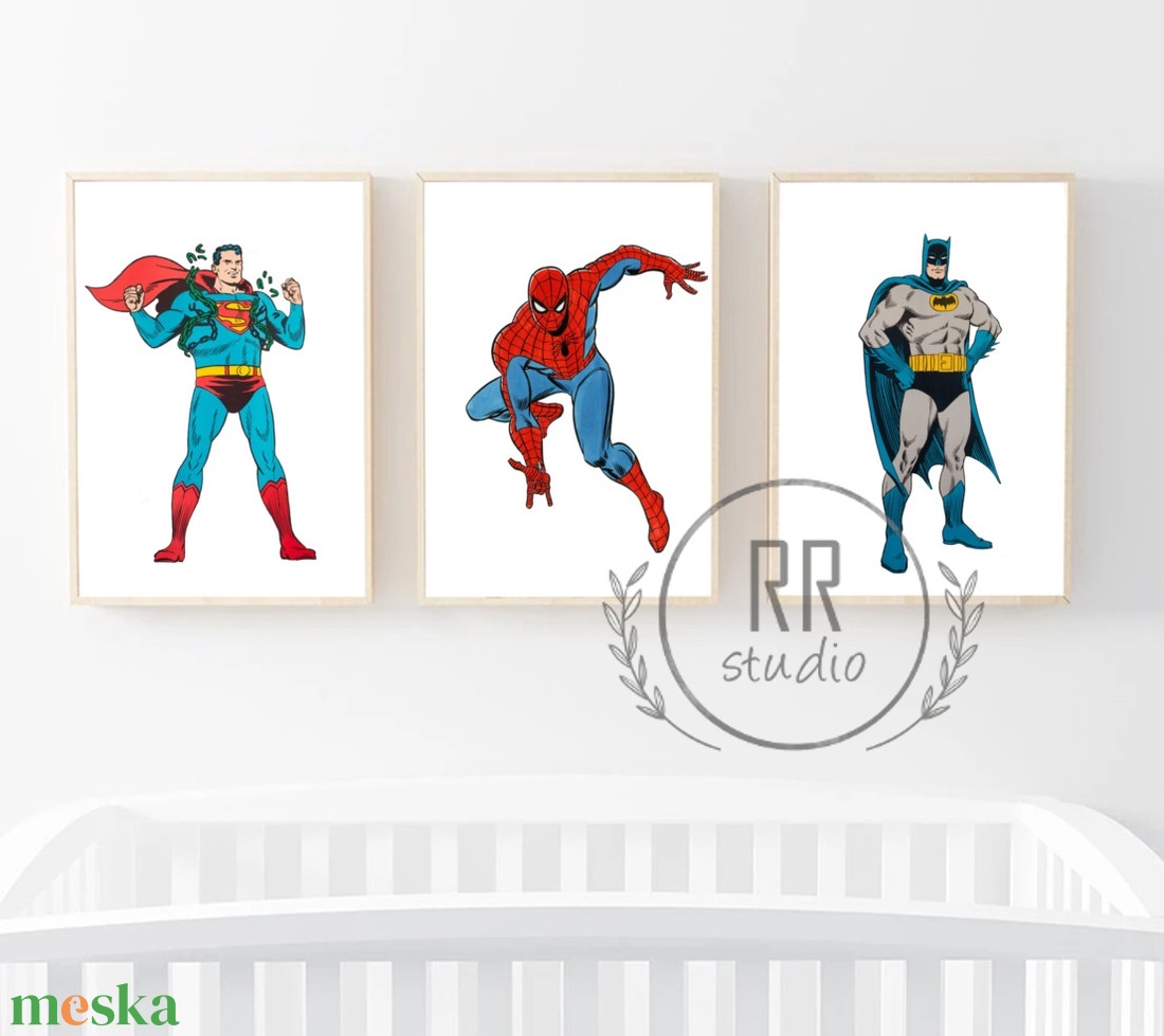 Szuperhősös falikép szett, batman, szuperman, pókember, fiú szoba dekoráció, kép, poszter, A4 méret - otthon & életmód - babaszoba, gyerekszoba - babaszoba kép - Meska.hu