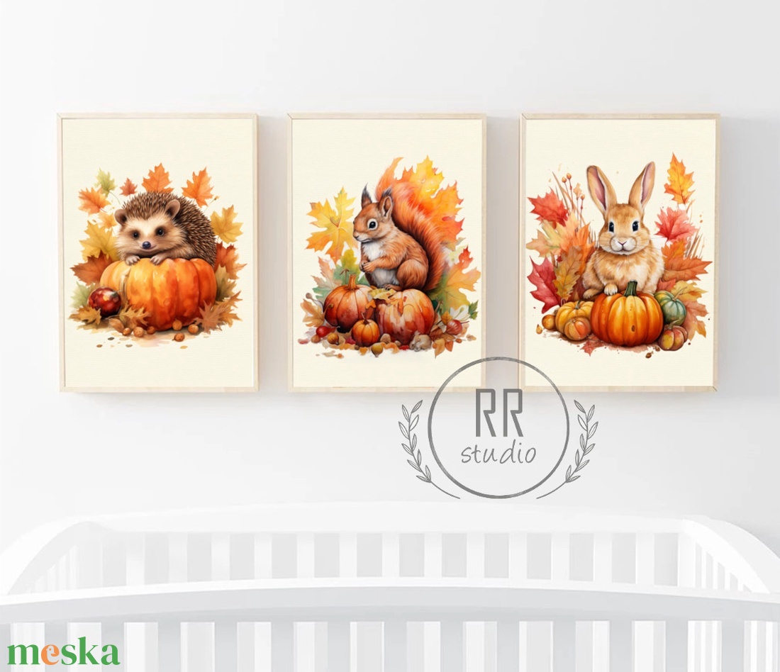 Őszi állatok, tök, állatos, süni, nyuszi, mókus, falevél, gyerekszoba falikép, őszi dekoráció, halloween dekor - otthon & életmód - dekoráció - halloween - halloweeni dekoráció - Meska.hu