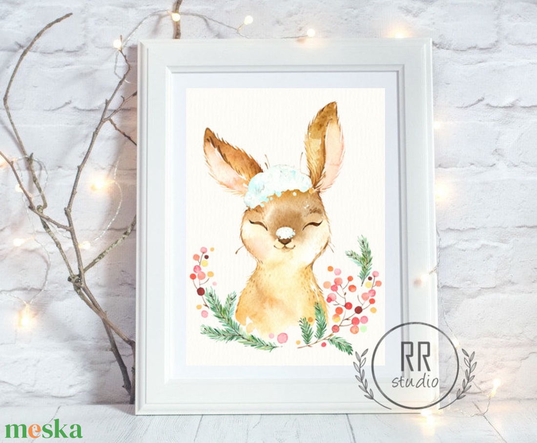 Nyuszis, Téli, karácsonyi falikép, print - karácsony - karácsonyi lakásdekoráció - karácsonyi lakásdíszek - Meska.hu