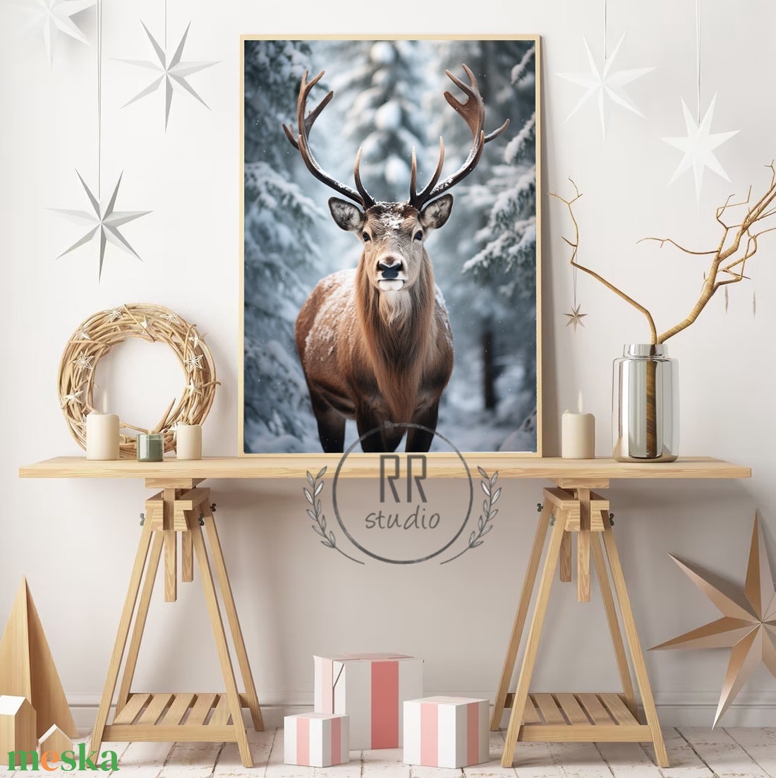 Szarvasos kép, Téli, karácsonyi falikép, print, szarvas - karácsony - karácsonyi lakásdekoráció - karácsonyi lakásdíszek - Meska.hu
