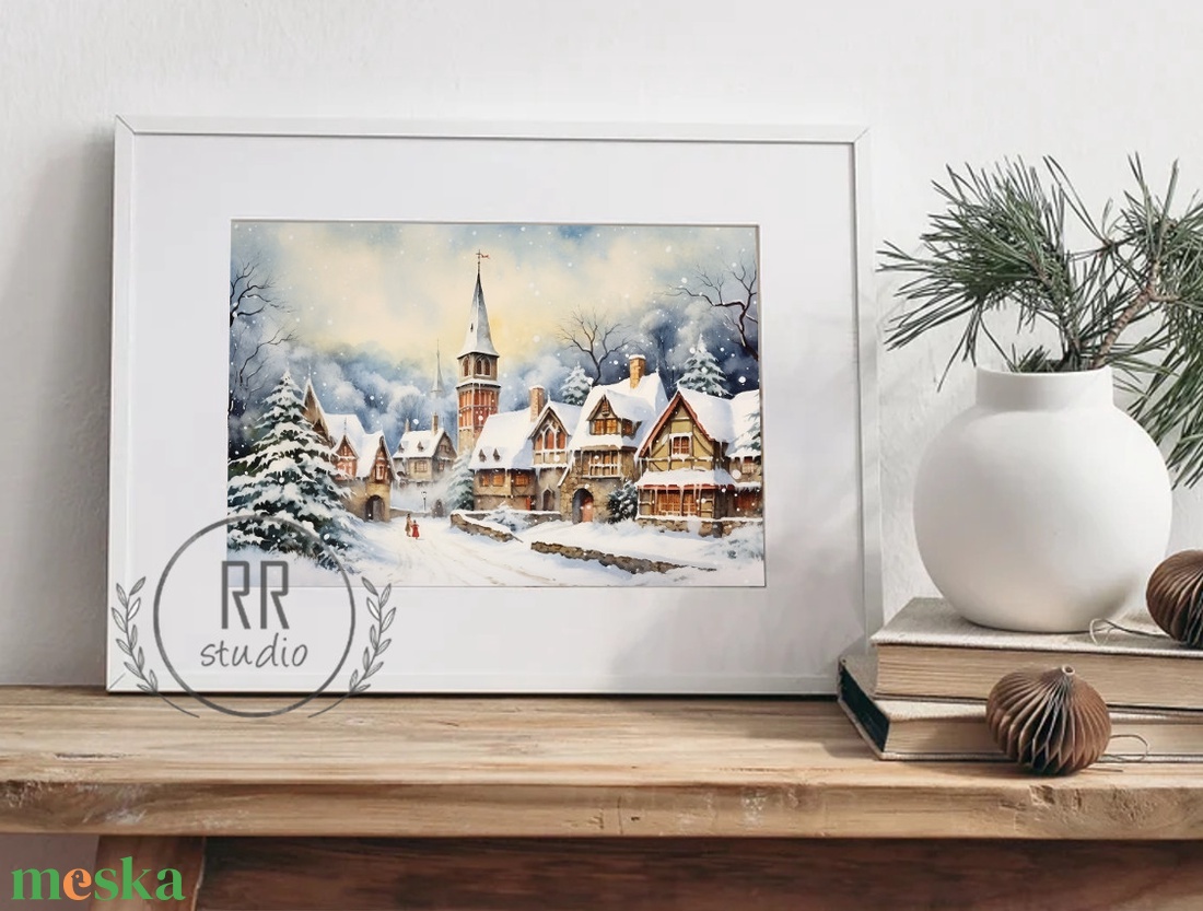 Téli táj, havas házak, karácsonyi város, karácsonyi falikép, print, kép - karácsony - karácsonyi lakásdekoráció - karácsonyi lakásdíszek - Meska.hu Téli táj, havas házak, karácsonyi város, karácsonyi falikép, print, kép - karácsony - karácsonyi lakásdekoráció - karácsonyi lakásdíszek - Meska.hu
