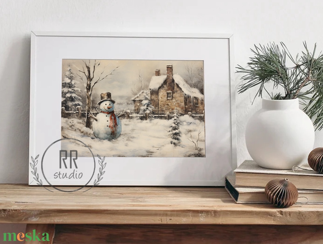 Havas Téli táj, hóember, karácsonyi falikép, print, vintage kép, festmény - karácsony - karácsonyi lakásdekoráció - karácsonyi lakásdíszek - Meska.hu Havas Téli táj, hóember, karácsonyi falikép, print, vintage kép, festmény - karácsony - karácsonyi lakásdekoráció - karácsonyi lakásdíszek - Meska.hu