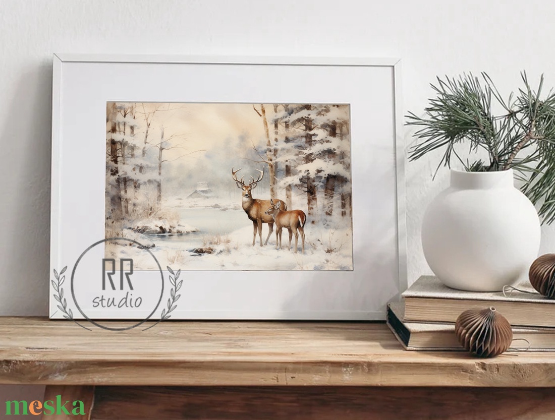 Vinatge Téli kép, szarvasos festmény, karácsonyi falikép, print - karácsony - karácsonyi lakásdekoráció - karácsonyi lakásdíszek - Meska.hu Vinatge Téli kép, szarvasos festmény, karácsonyi falikép, print - karácsony - karácsonyi lakásdekoráció - karácsonyi lakásdíszek - Meska.hu
