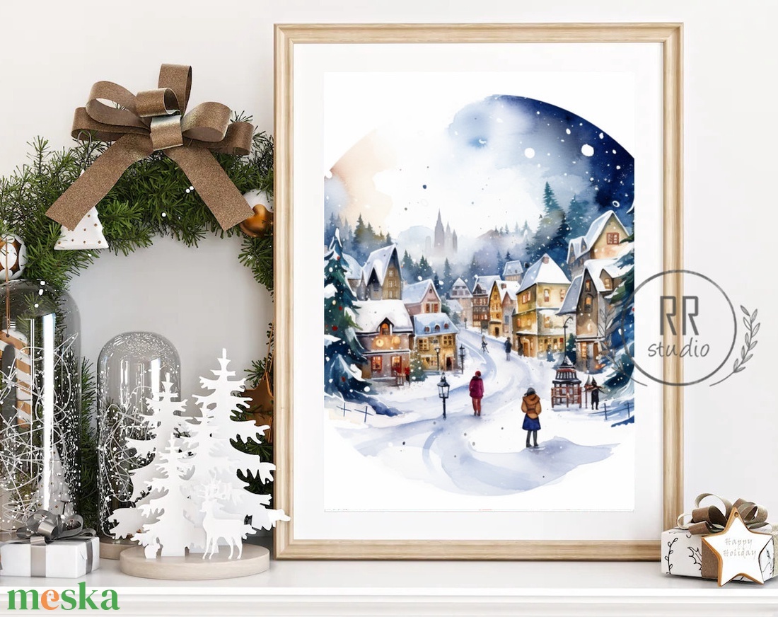 Téli táj, havas, város, házak, karácsonyi falikép, print, vízfesték festmény  - karácsony - karácsonyi lakásdekoráció - karácsonyi lakásdíszek - Meska.hu Téli táj, havas, város, házak, karácsonyi falikép, print, vízfesték festmény  - karácsony - karácsonyi lakásdekoráció - karácsonyi lakásdíszek - Meska.hu