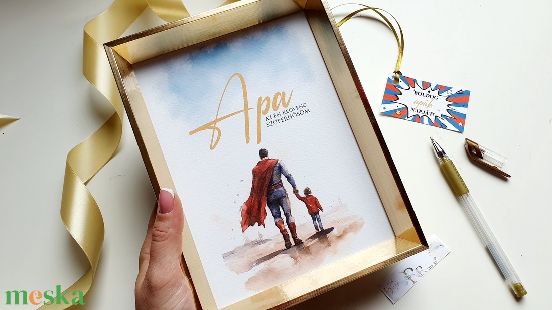 Apák napi ajándék, 15x20 cm arany keretben vízfesték hatásu kép művészpapíron, ajéndékkísérővel, masnival - otthon & életmód - dekoráció - kép & falikép - poszter - Meska.hu Apák napi ajándék, 15x20 cm arany keretben vízfesték hatásu kép művészpapíron, ajéndékkísérővel, masnival - otthon & életmód - dekoráció - kép & falikép - poszter - Meska.hu