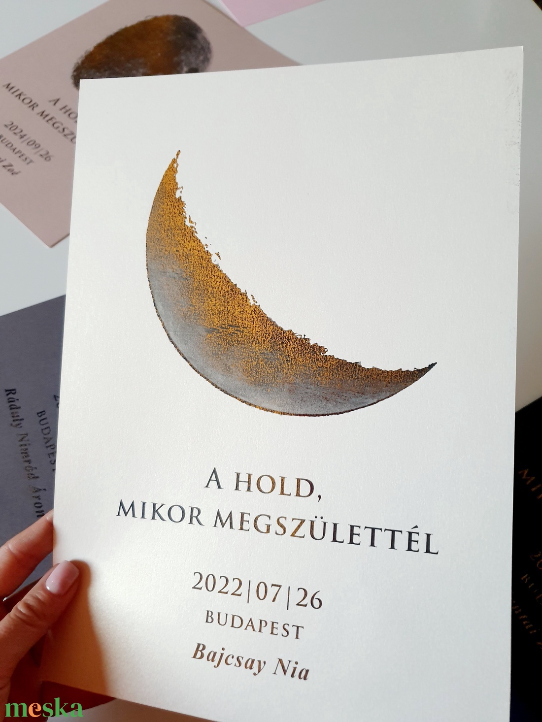 Fényes hold kép, A hold amikor megszülettél, babaváró, névre szóló, hold, hold fázis, szülinapi ajándék, KERET NÉLKÜL - otthon & életmód - babaszoba, gyerekszoba - babaszoba, gyerekszoba - Meska.hu