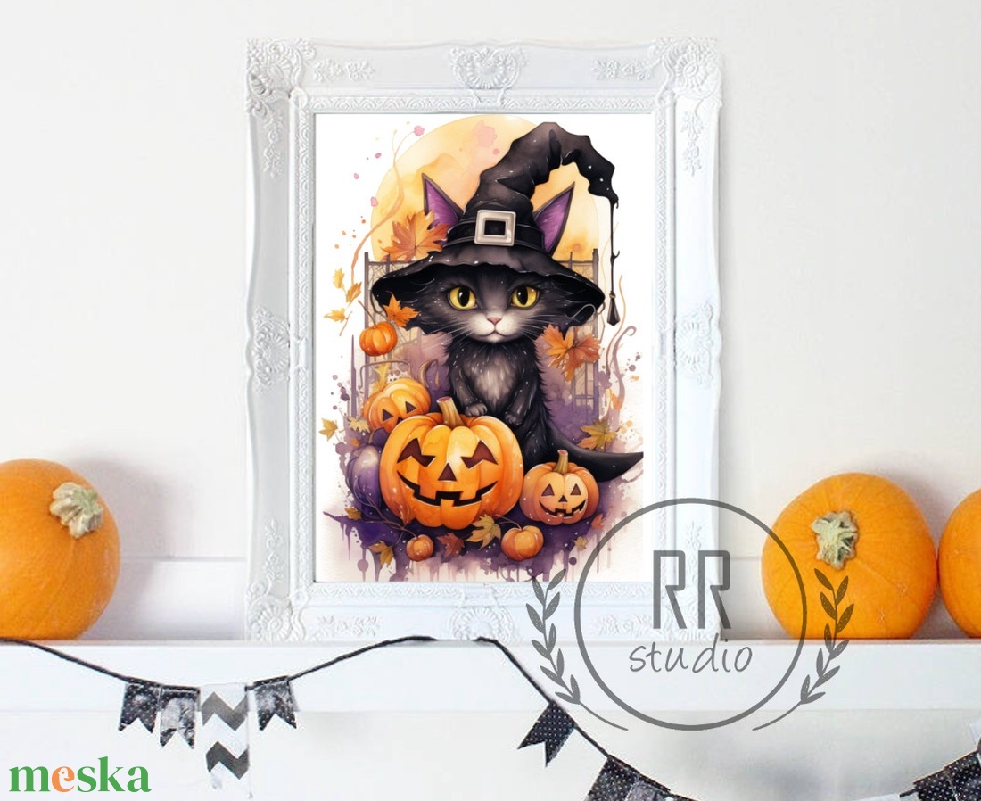 Halloween kép, Cica, cicás, fekete macska, Halloween party dekoráció, falikép, halloween dekor, - KERET NÉLKÜL - otthon & életmód - dekoráció - halloween - halloweeni dekoráció - Meska.hu