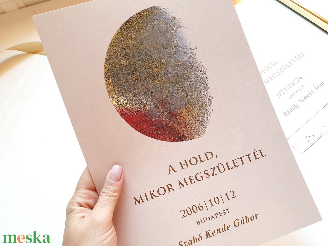 Fényes hold kép, A hold amikor megszülettél, babaváró, névre szóló, hold, hold fázis, szülinapi ajándék, KERET NÉLKÜL - otthon & életmód - babaszoba, gyerekszoba - babaszoba, gyerekszoba - Meska.hu