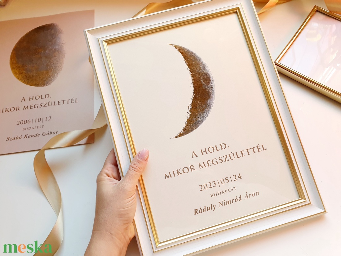 Fényes hold kép, A hold amikor megszülettél, babaváró, névre szóló, hold, hold fázis, szülinapi ajándék, KERET NÉLKÜL - otthon & életmód - babaszoba, gyerekszoba - babaszoba, gyerekszoba - Meska.hu