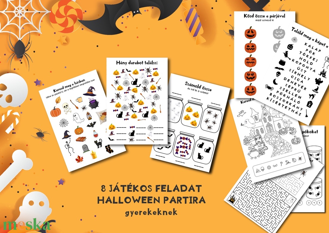 Halloween partira játékos feladatok gyerekeknek, letölthető, DIGITÁLIS termék, 8db A4-es JPG file - otthon & életmód - dekoráció - halloween - halloweeni dekoráció - Meska.hu Halloween partira játékos feladatok gyerekeknek, letölthető, DIGITÁLIS termék, 8db A4-es JPG file - otthon & életmód - dekoráció - halloween - halloweeni dekoráció - Meska.hu