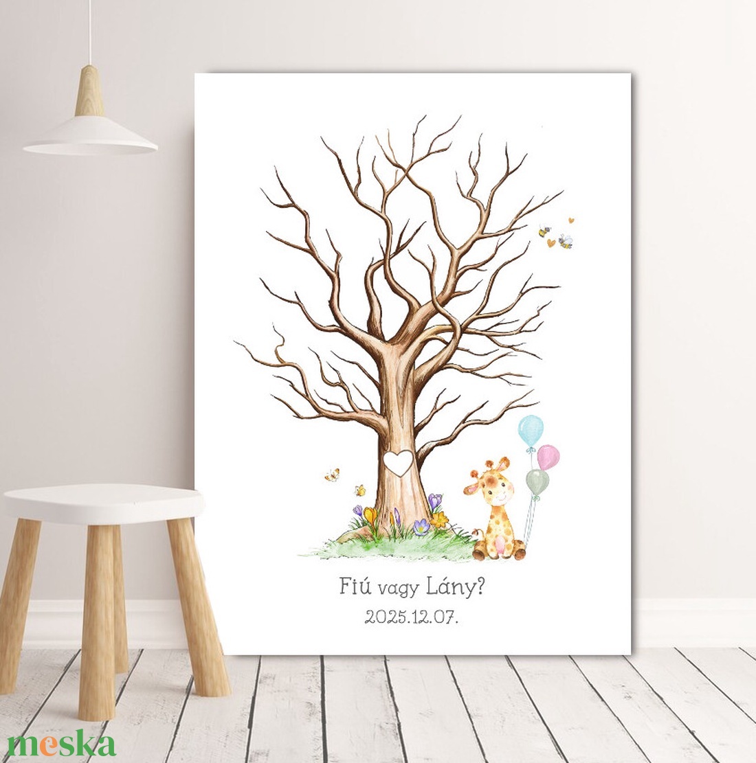 Baby shower, baba neme bejelentő, 30x40cm,  Ujjlenyomat fa, Feszített vászon kép, ujjlenyomatos - baba - mama - babaemlékek - bababejelentők - Meska.hu