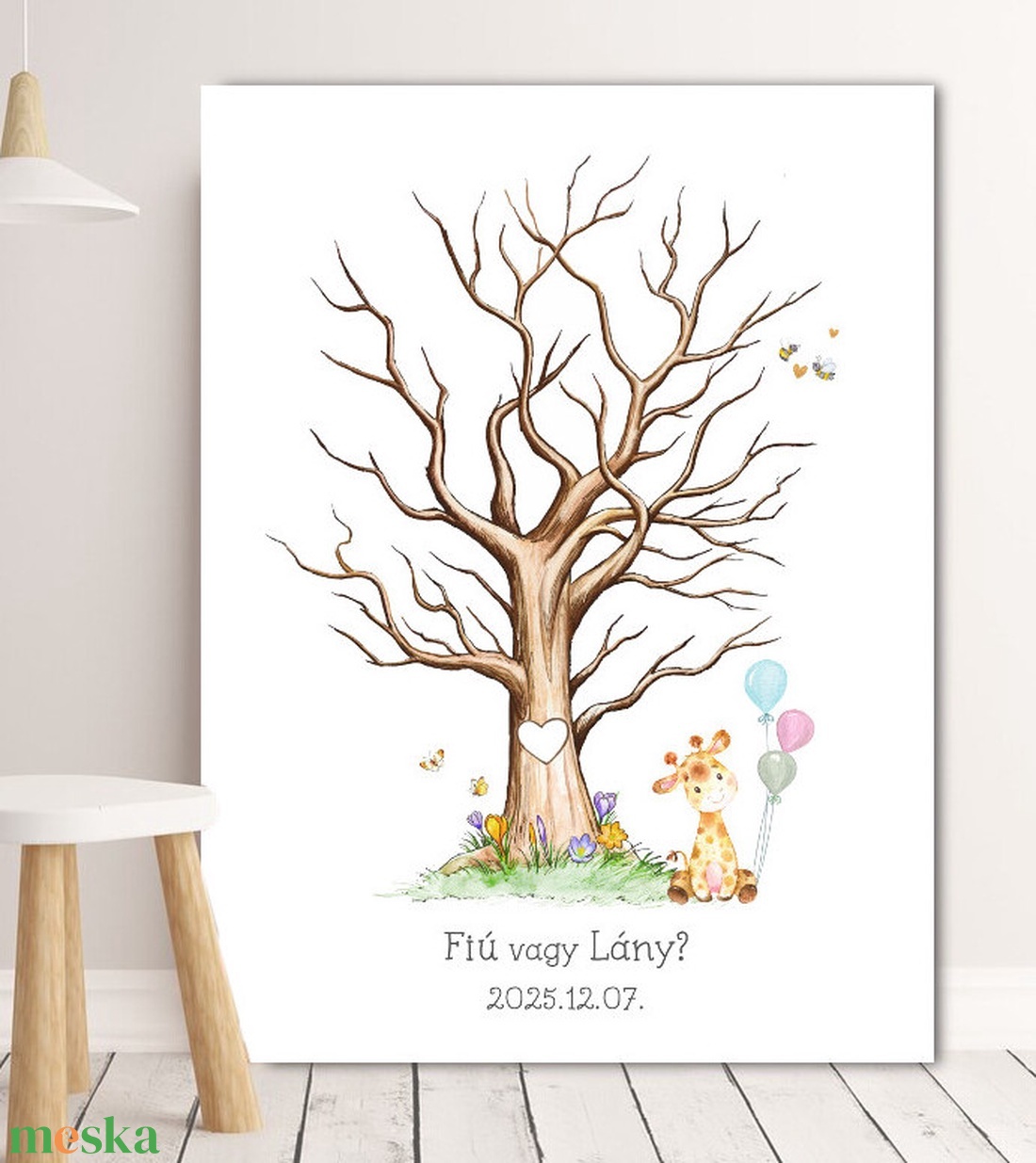 Baby shower, baba neme bejelentő, 30x40cm,  Ujjlenyomat fa, Feszített vászon kép, ujjlenyomatos - baba - mama - babaemlékek - bababejelentők - Meska.hu