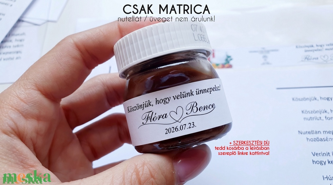 NUTELLA MATRICA, Mini Nutellás üvegre csak matrica + ALAP SZERKESZTÉSI DÍJ a feliratra: ezt is tedd kosárba a LEÍRÁSBÓL - esküvő - emlék & ajándék - köszönőajándék - Meska.hu