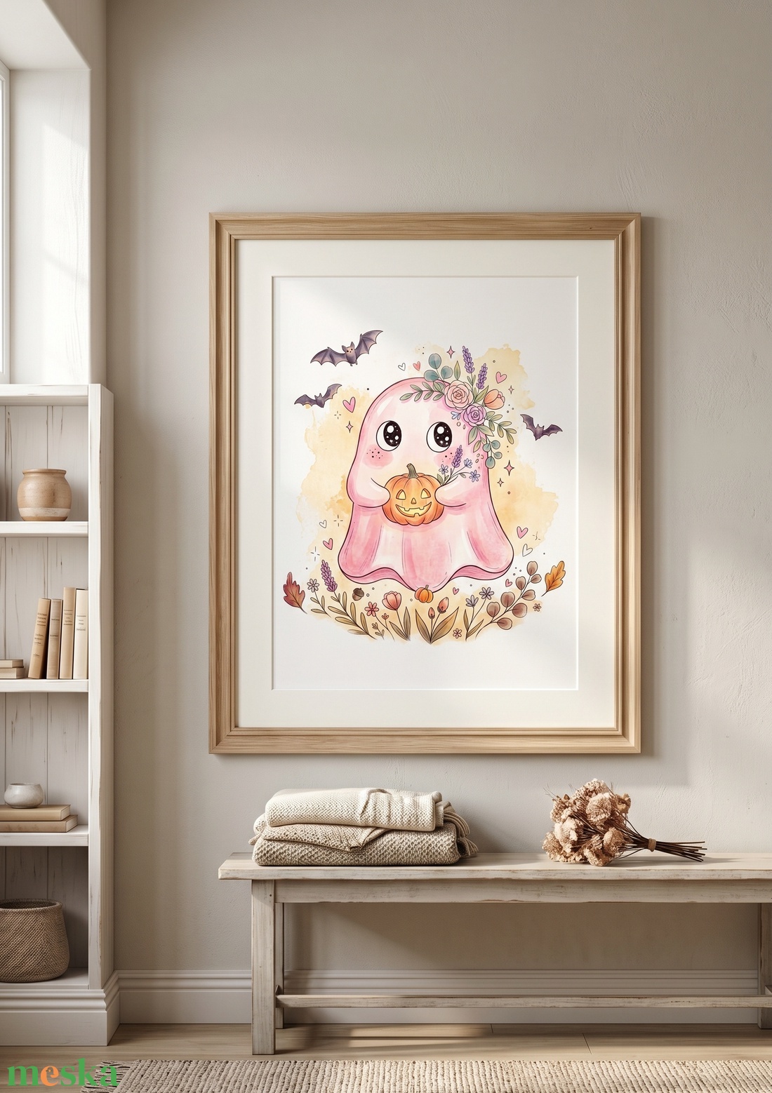Kislányos pasztell rózsaszín szellem falikép, halloween dekor, Halloween kép - KERET NÉLKÜL - otthon & életmód - dekoráció - halloween - halloweeni dekoráció - Meska.hu