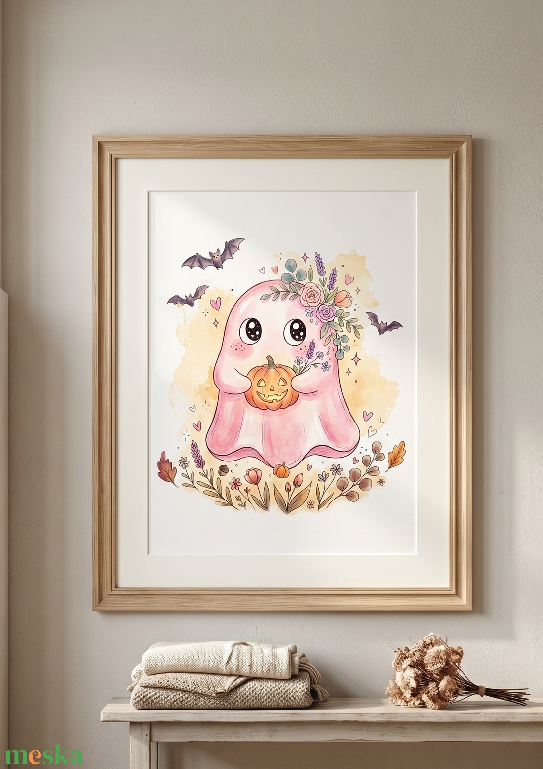 Kislányos pasztell rózsaszín szellem falikép, halloween dekor, Halloween kép - KERET NÉLKÜL - otthon & életmód - dekoráció - halloween - halloweeni dekoráció - Meska.hu
