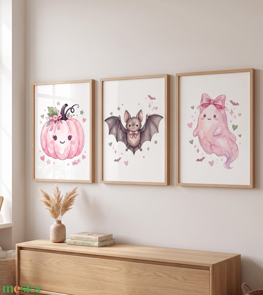 Kislányos pasztell pink falikép szett, halloween dekor, szellem, denevér, tök, Halloween kép - KERET NÉLKÜL - otthon & életmód - dekoráció - halloween - halloweeni dekoráció - Meska.hu