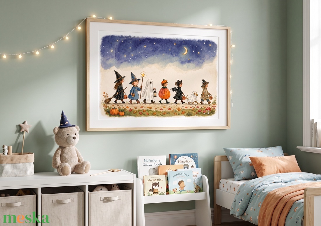 Vízfesték Halloween kép, gyerekek jelmezben, halloween dekor, Halloween kép - KERET NÉLKÜL - otthon & életmód - dekoráció - halloween - halloweeni dekoráció - Meska.hu