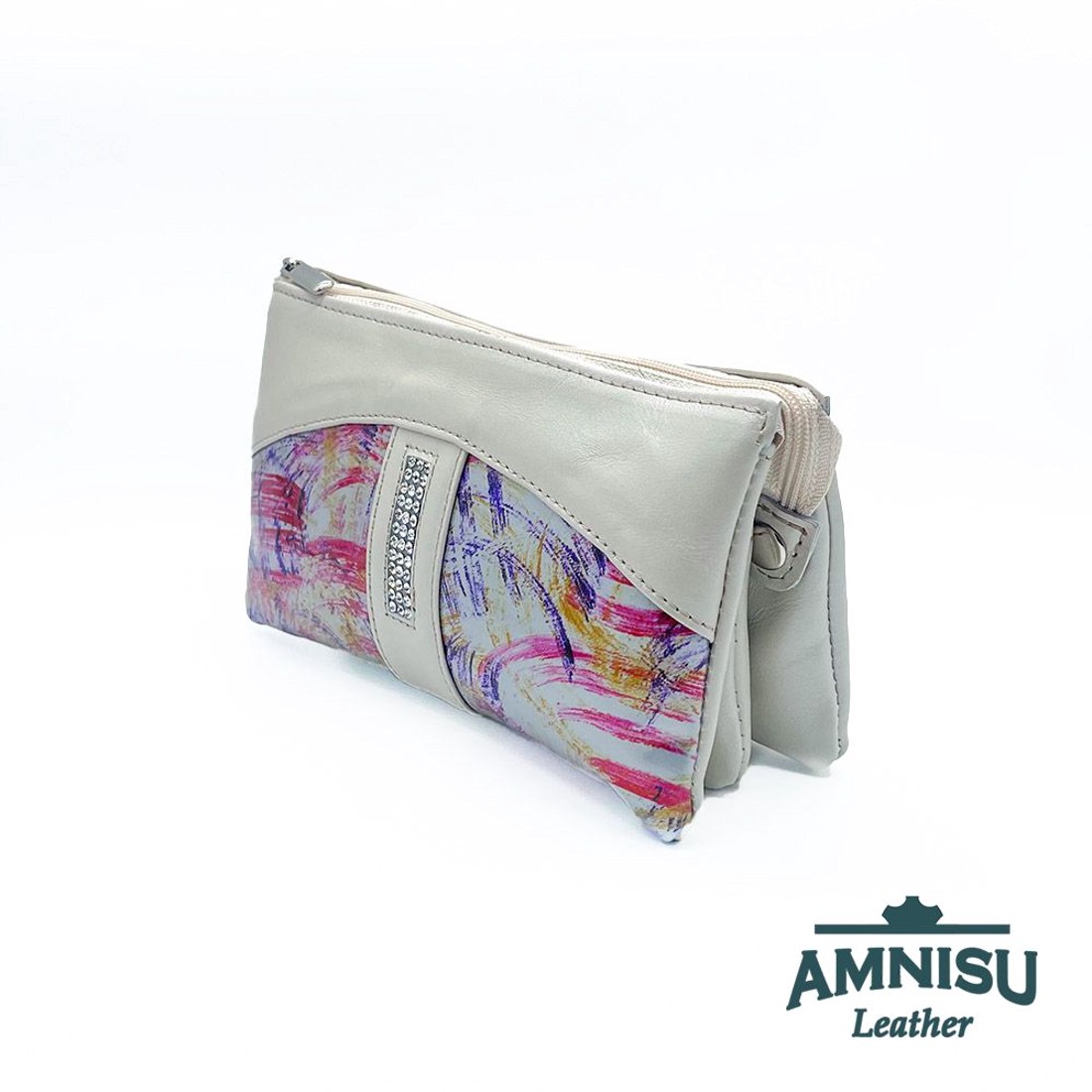 Ekrü - színes mintás egyenes kristály köves női pénztárca G3001 -  - Meska.hu