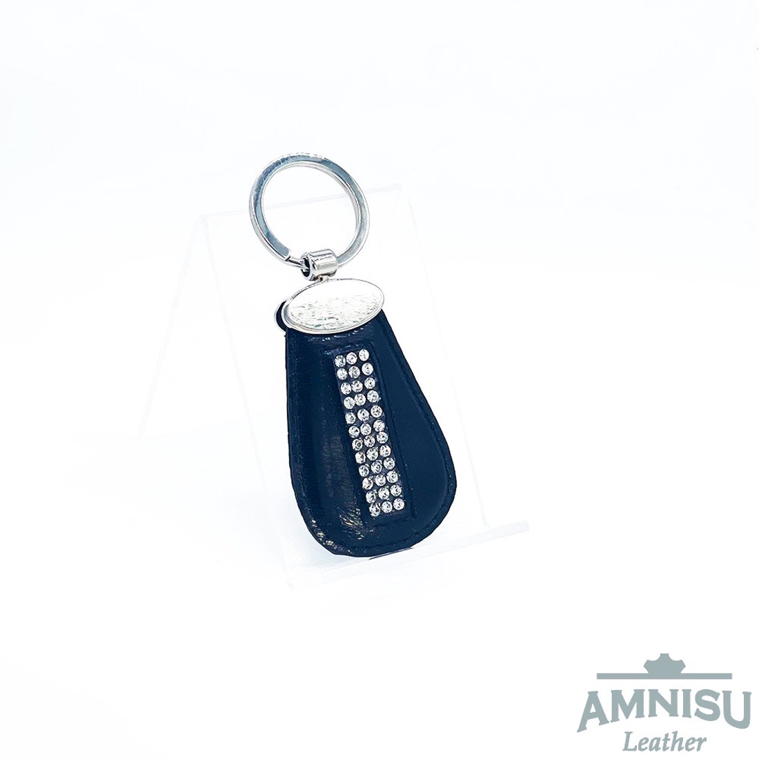 Fekete csepp alakú swarovski köves bőr kulcstartó H8004OK - táska & tok - kulcstartó & táskadísz - kulcstartó - Meska.hu