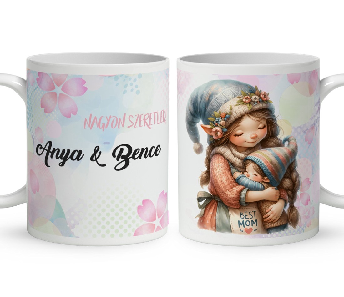 Névvel kérhető - Cuki Anya manó & Kisfia mintás bögre - otthon & életmód - konyhafelszerelés, tálalás - tálalás - bögre & csésze - Meska.hu