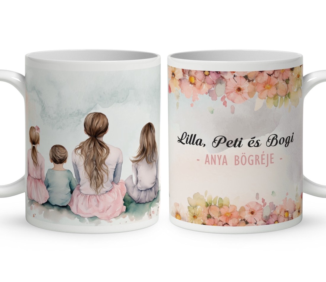 Kérd a neveddel - Anya és a három gyerek mintás bögre - otthon & életmód - konyhafelszerelés, tálalás - tálalás - bögre & csésze - Meska.hu