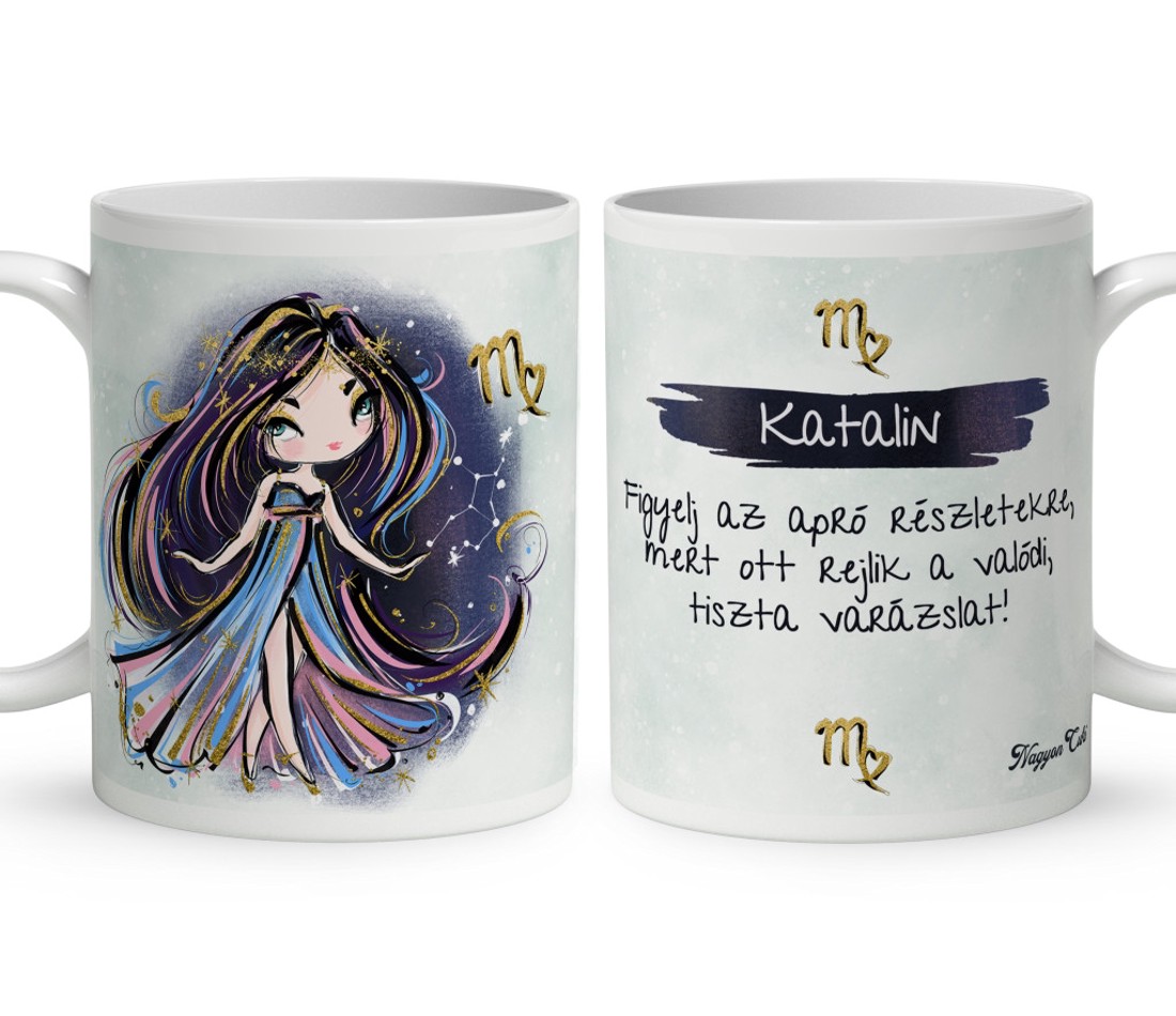 Személyre szabható - Fekete hajú Csini Szűz lány mintás bögre - otthon & életmód - konyhafelszerelés, tálalás - tálalás - bögre & csésze - Meska.hu