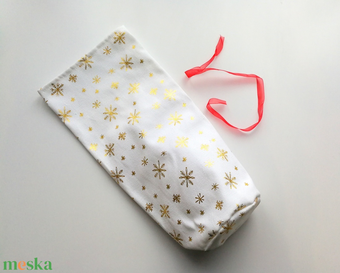 1 db karácsonyi, szilveszteri pezsgős zsák, újévi zsák, hópelyhes tasak, pezsgős táska, boros tasak férfiaknak - karácsony - karácsonyi ajándékozás - karácsonyi ajándékcsomagolás - Meska.hu