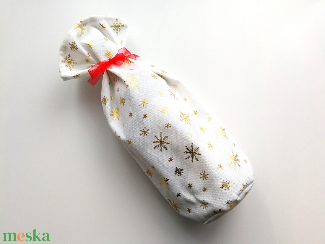 1 db karácsonyi, szilveszteri pezsgős zsák, újévi zsák, hópelyhes tasak, pezsgős táska, boros tasak férfiaknak - karácsony - karácsonyi ajándékozás - karácsonyi ajándékcsomagolás - Meska.hu