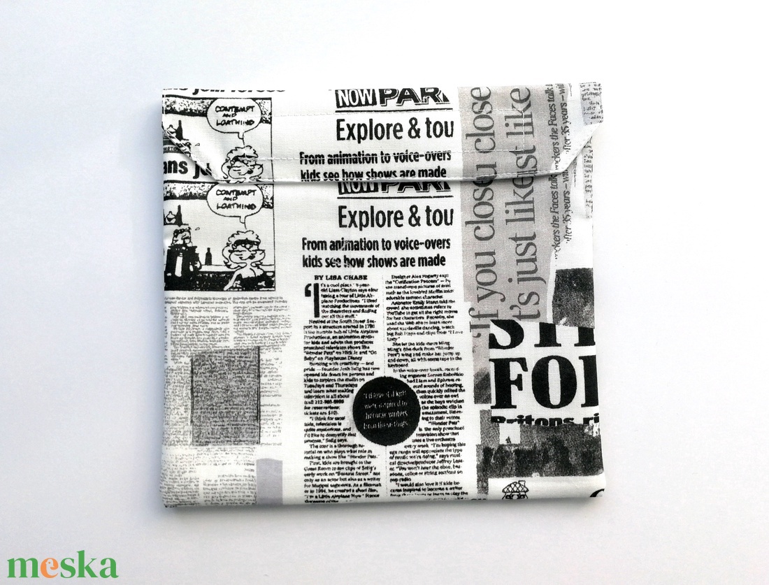 Újságos snackbag, tépőzáras uzsitasak, vízhatlan szendvicstartó, uzsonnás tasak, szendvics tartó újraszalvéta - táska & tok - uzsonna- & ebéd tartó - szendvics csomagoló - Meska.hu