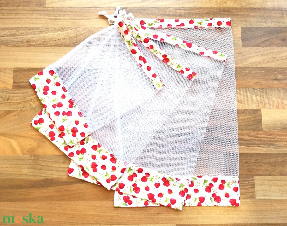 4 db nowaste bevásárló tasak gyümölcsökhöz, zöldségekhez - nowaste bevásárló zsák - eper mintás zsák, tasak - táska & tok - bevásárlás & shopper táska - zöldség/gyümölcs zsák - Meska.hu