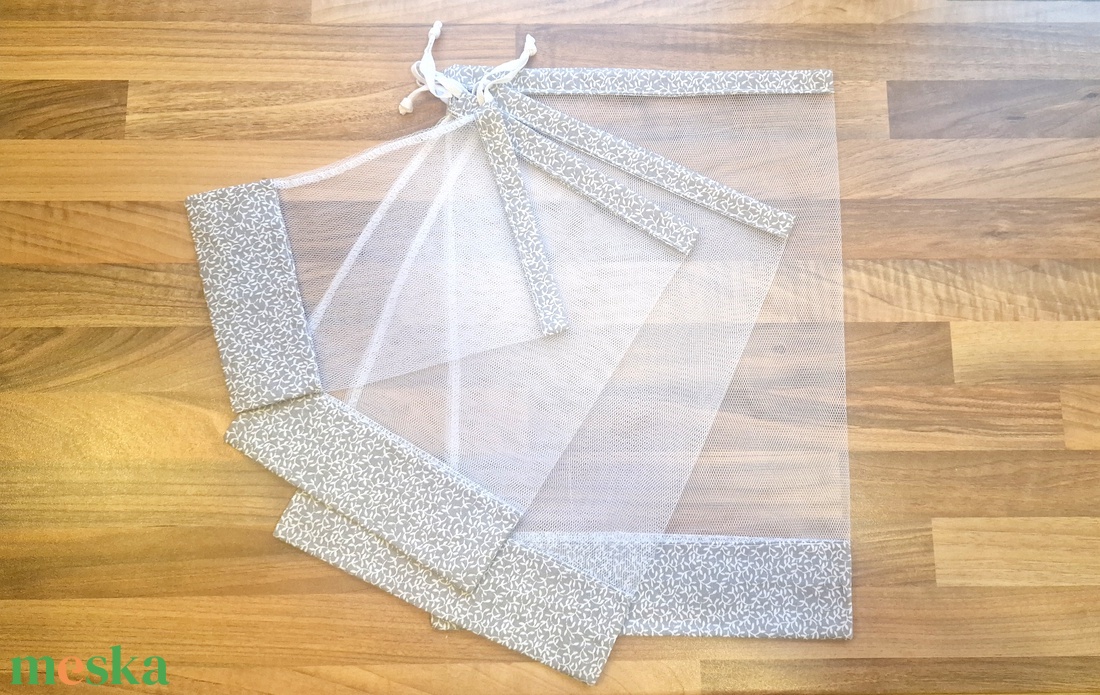 4 db nowaste bevásárló tasak gyümölcsökhöz, zöldségekhez - nowaste bevásárló zsák - szürke leveles mintás zsák, tasak - táska & tok - bevásárlás & shopper táska - zöldség/gyümölcs zsák - Meska.hu