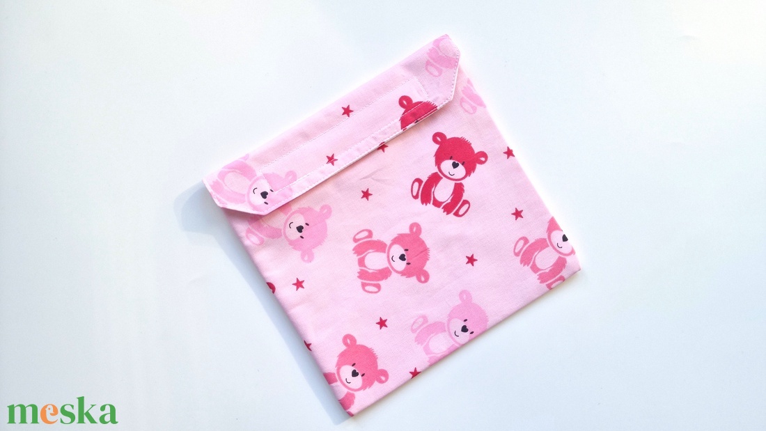 Rózsaszín macis  snackbag, tépőzáras uzsitasak, vízhatlan szendvicstartó, uzsonnás tasak, uzsonnás szendvics tartó - táska & tok - uzsonna- & ebéd tartó - szendvics csomagoló - Meska.hu