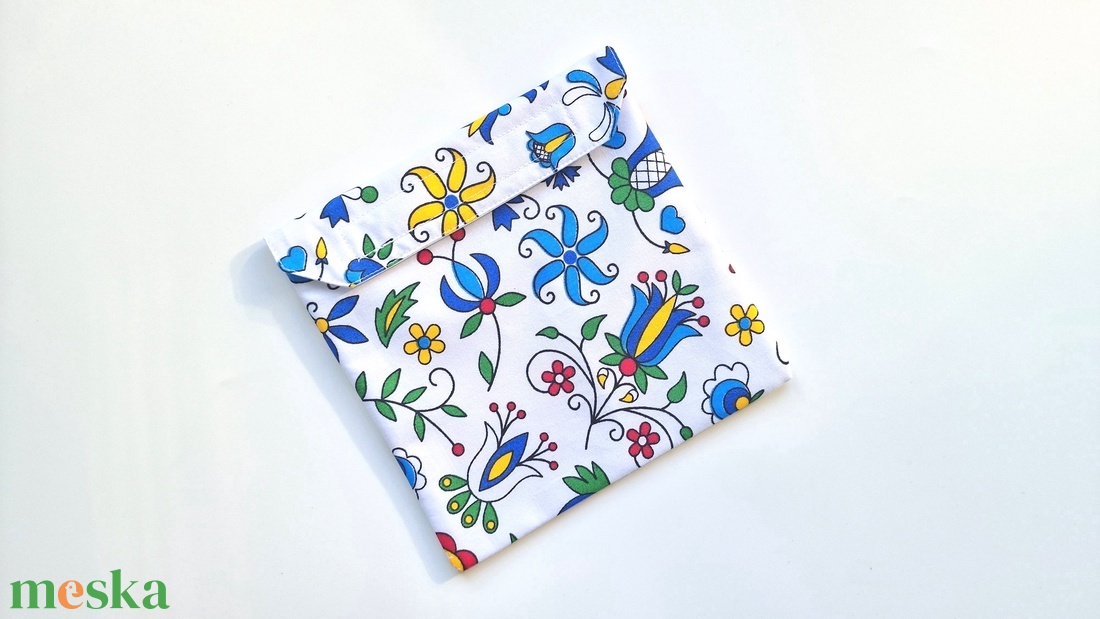 Kék matyó motívumos snackbag, tépőzáras uzsitasak, vízhatlan szendvicstartó, uzsonnás tasak, uzsonnás szendvics tartó - táska & tok - uzsonna- & ebéd tartó - szendvics csomagoló - Meska.hu