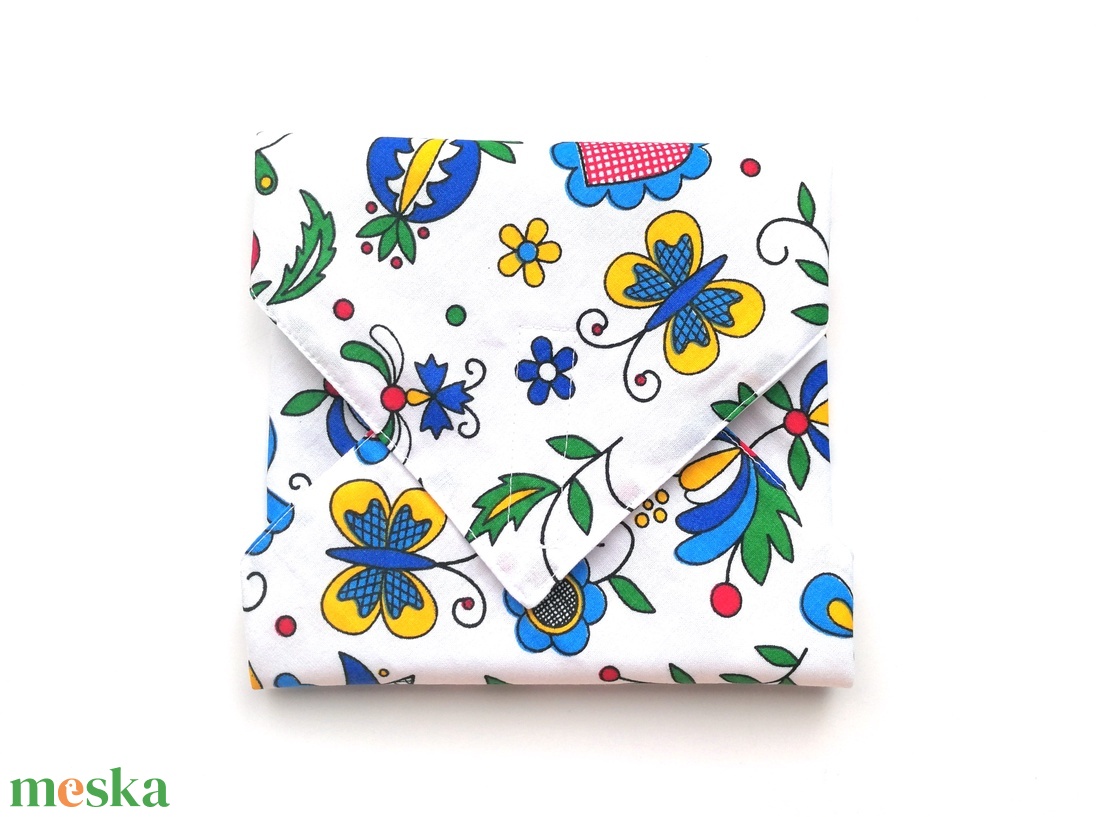 Kék matyó motívumos újraszalvéta - tépőzáras újraszalvéta - vízhatlan újra-szalvéta - mintás újraszalvéta, újraszalvéta - táska & tok - uzsonna- & ebéd tartó - szendvics csomagoló - Meska.hu