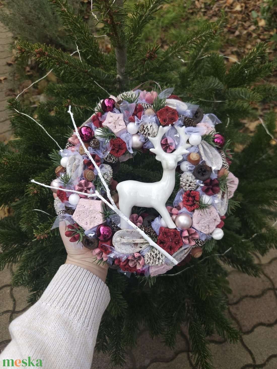 Karácsonyi szarvasos ajtódísz - karácsony - karácsonyi lakásdekoráció - karácsonyi ajtódíszek - Meska.hu