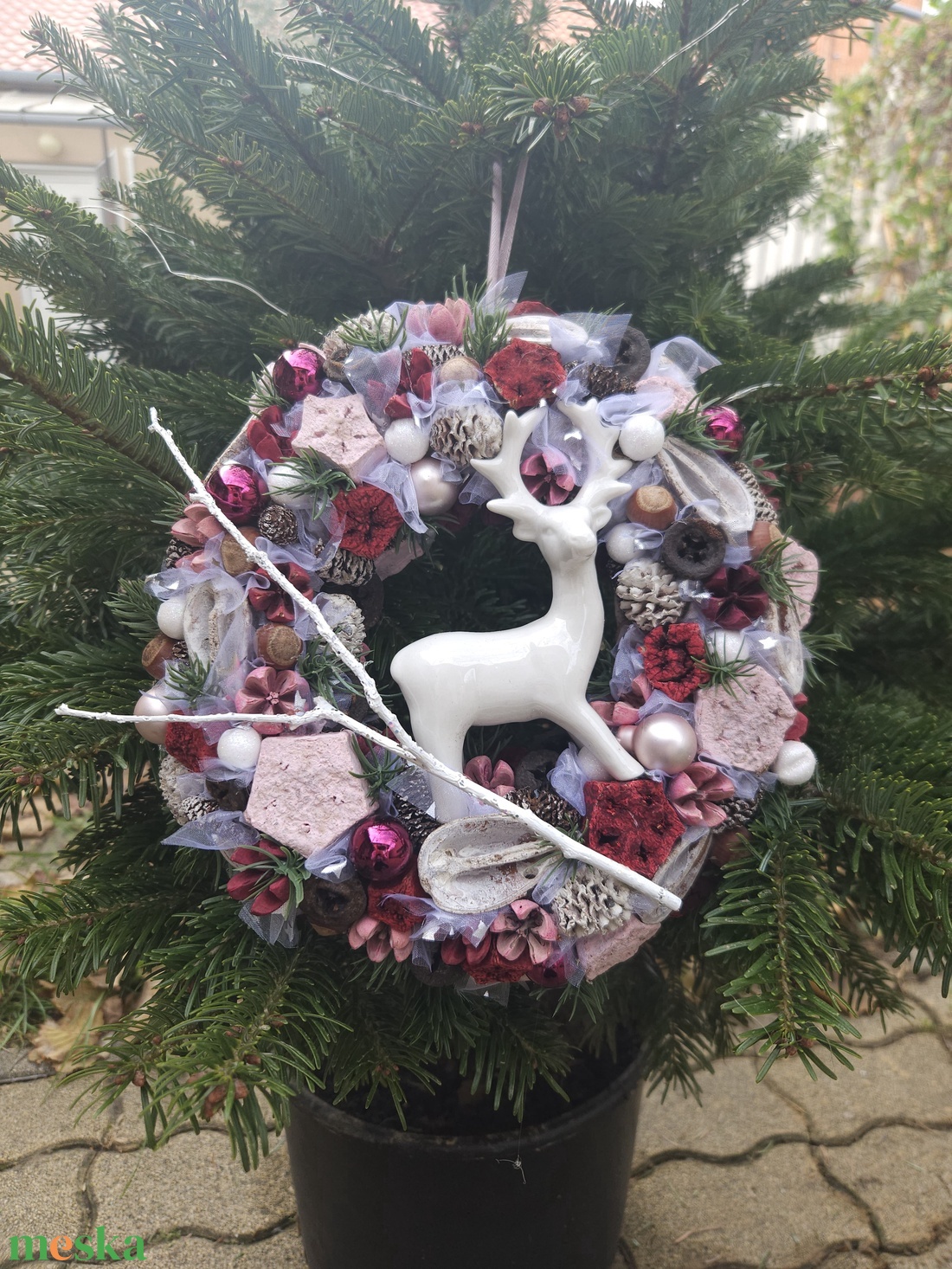 Karácsonyi szarvasos ajtódísz - karácsony - karácsonyi lakásdekoráció - karácsonyi ajtódíszek - Meska.hu