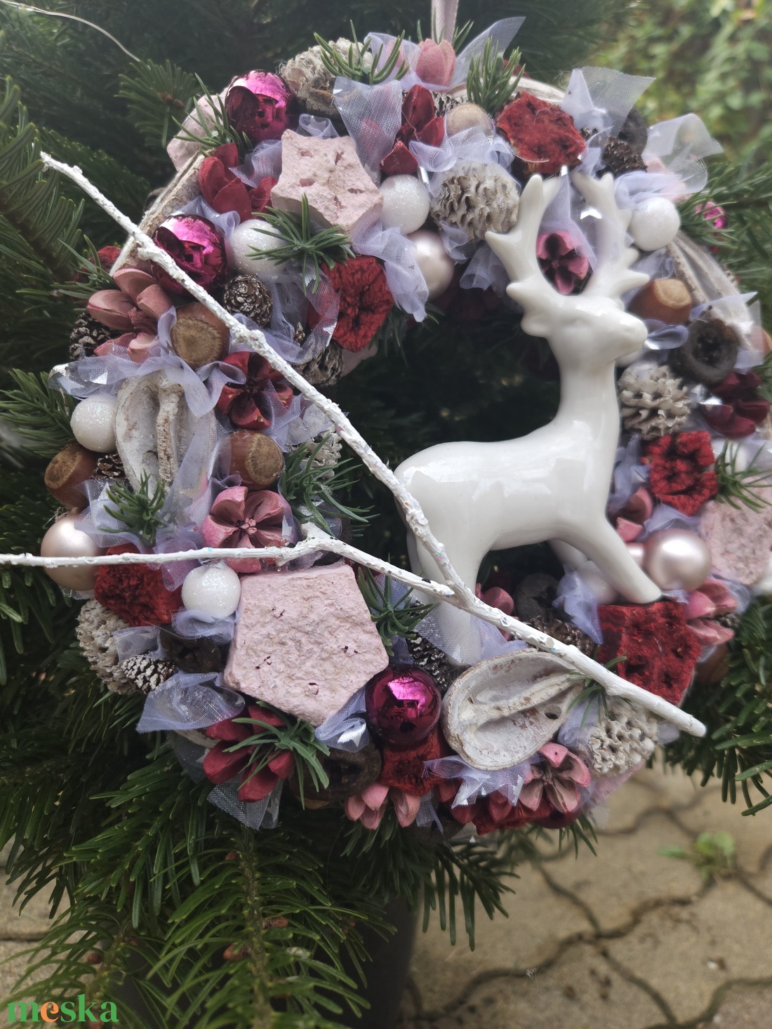 Karácsonyi szarvasos ajtódísz - karácsony - karácsonyi lakásdekoráció - karácsonyi ajtódíszek - Meska.hu