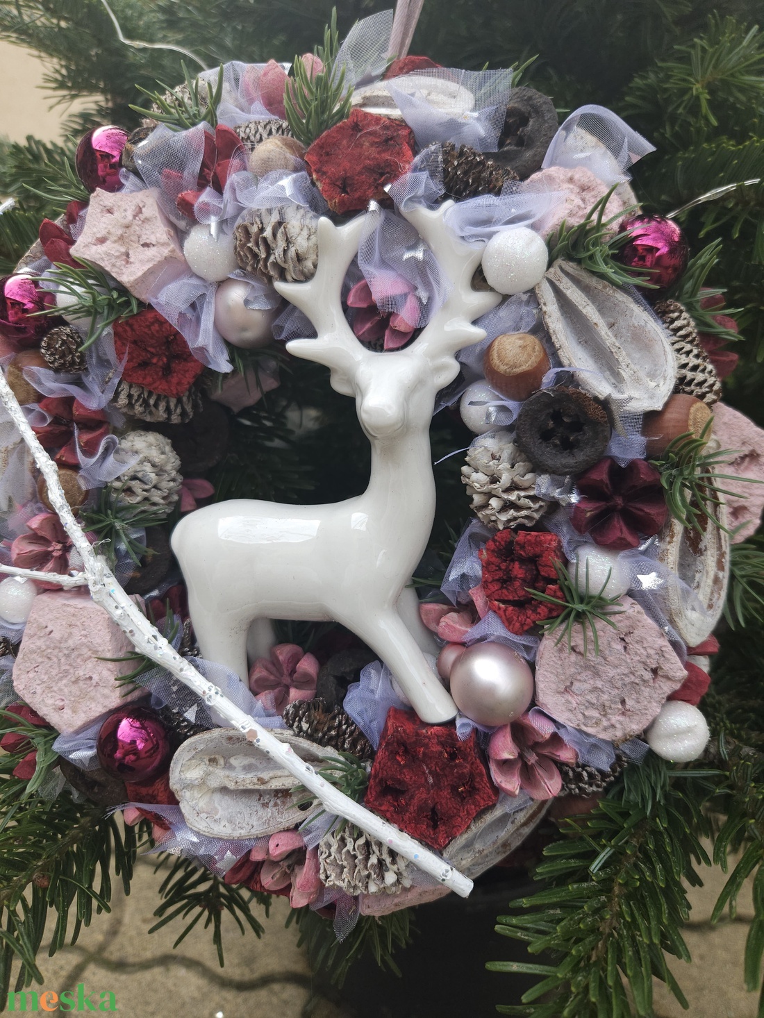 Karácsonyi szarvasos ajtódísz - karácsony - karácsonyi lakásdekoráció - karácsonyi ajtódíszek - Meska.hu