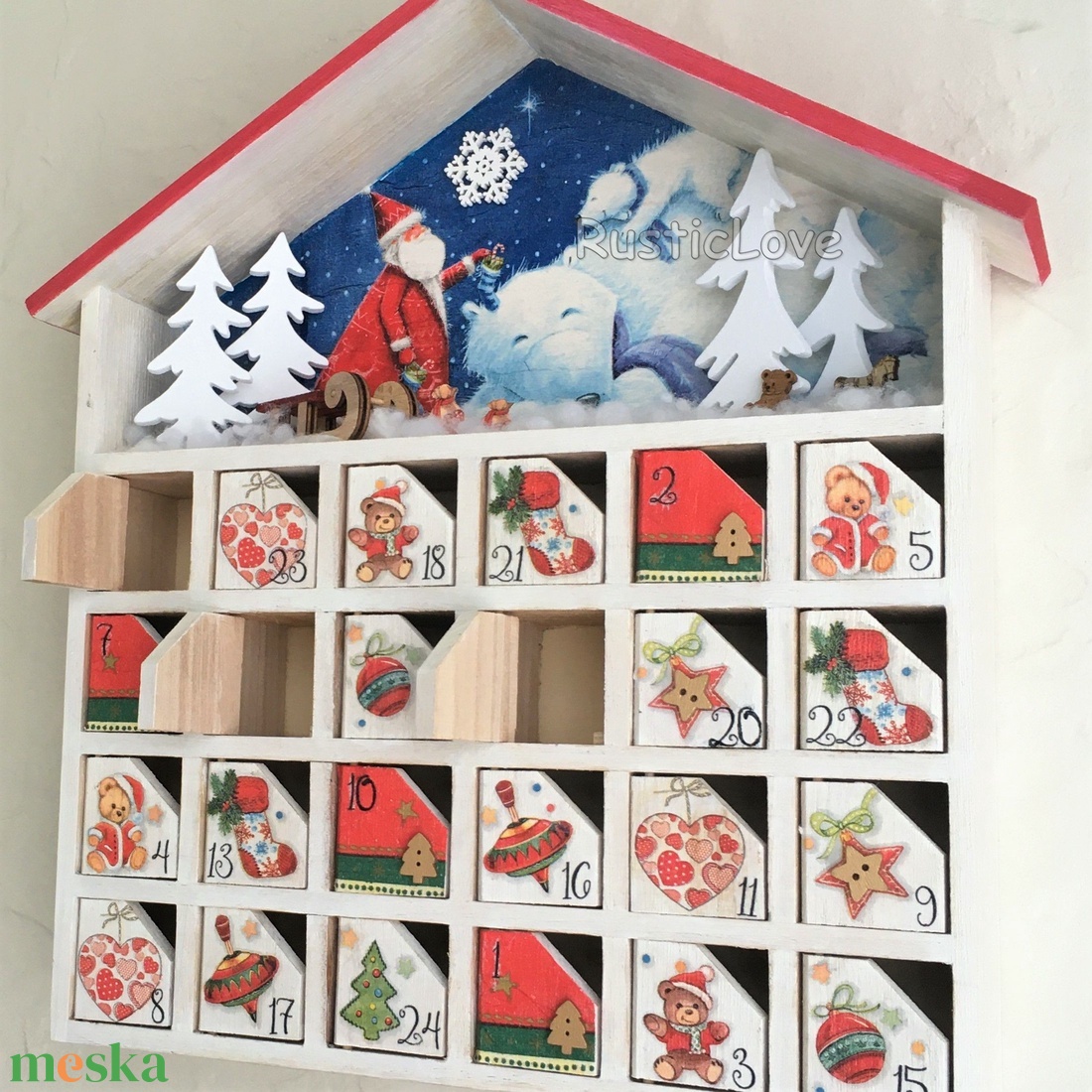 Adventi házikó, fa kalendárium - karácsony - adventi díszek - adventi naptár - Meska.hu