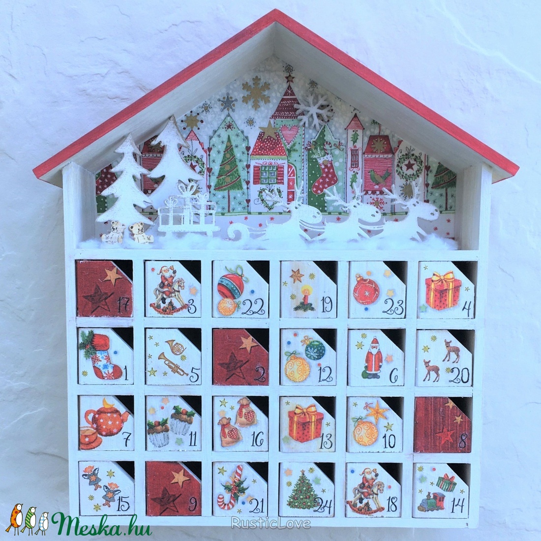 Adventi házikó, fa kalendárium - karácsony - adventi díszek - adventi naptár - Meska.hu