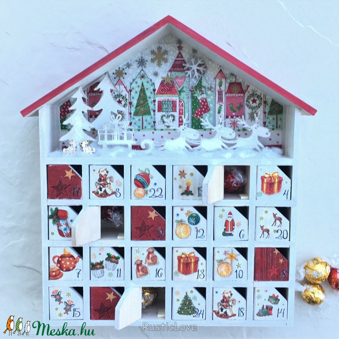 Adventi házikó, fa kalendárium - karácsony - adventi díszek - adventi naptár - Meska.hu