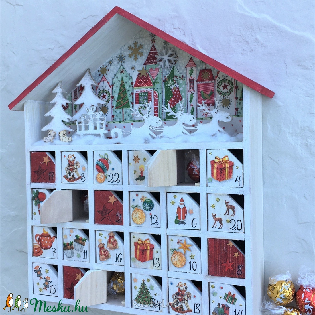 Adventi házikó, fa kalendárium - karácsony - adventi díszek - adventi naptár - Meska.hu